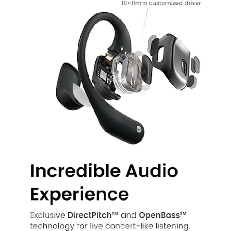 SHOKZ OpenFit True Wireless Earbuds (TWS), Open Ear Bluetooth Kabellose Kopfhörer, Audio-Exzellenz mit OpenBass Algorithmus, 28 Stunden Laufzeit, Begleiter bei Büroarbeit/Freizeit/Sports, Schwarz – Bild 3