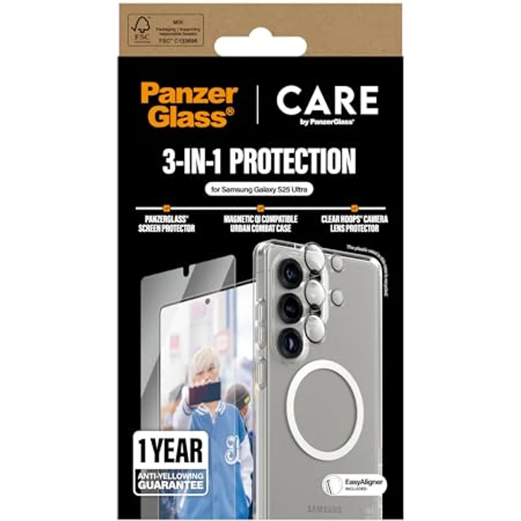 PanzerGlass CARE by Flagship 3-in-1 Set für Samsung Galaxy S25 Ultra, Displayschutzfolie mit EasyAligner, transparent, umweltfreundlich – Bild 4