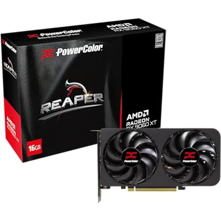 PowerColor Radeon RX9060XT Reaper, Grafikkarte mit 16GB GDDR6, HDMI 2.1b und DisplayPort 2.1a, 200 mm Länge – Bild 1