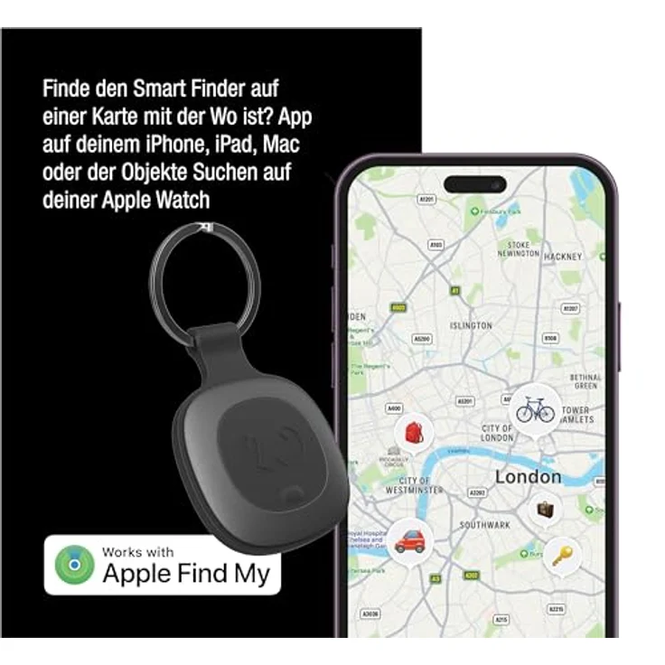 Fresh 'n Rebel Smart Finder - Funktioniert mit Apple Wo Ist? (IOS), Schlüsselfinder mit Lautsprecher, Smart Tag, IP67 Staub- und wasserdicht, Unterstützt Lost Mode, Austauschbare Akku (Storm Grey) – Bild 2