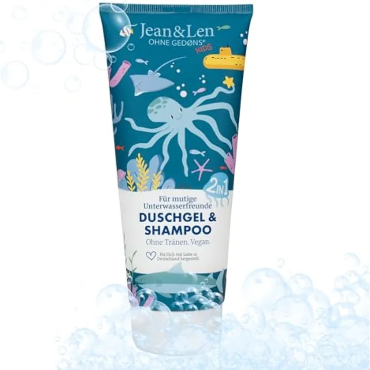 Jean & Len 2in1 Duschgel und Shampoo für muntere Unterwasserfreunde, extra milde Formel, vegan, ohne Parabene und Silikone, 200 ml