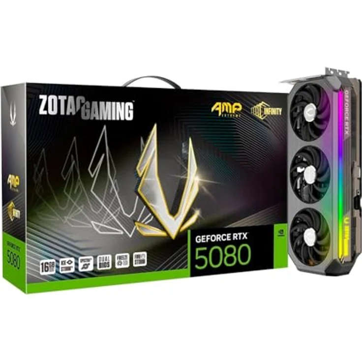 ZOTAC GAMING GeForce RTX 5080 AMP Extreme INFINITY, 16384 MB GDDR7 Next-Gen-Grafikkarte mit Triple-Fan-Kühlerdesign, RGB-LED-Beleuchtung – Bild 2