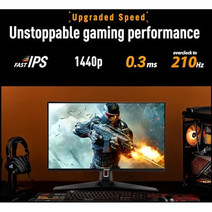 ASUS TUF Gaming VG27AQ5A, 27 Zoll WQHD Monitor mit 210 Hz, 0.3ms GtG, FreeSync, ELMB-Sync, HDR10, Fast-IPS Panel, DisplayPort, HDMI, USB-Hub, Lautsprecher – Bild 3