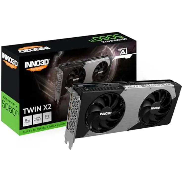 Inno3D GeForce® RTX 5060 TI 8GB Twin X2, Next-Gen-Grafikkarte mit aktiver Kühlung und 7680 x 4320 Pixel Auflösung