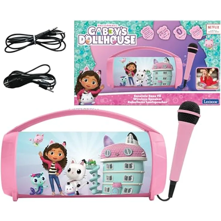 Lexibook Gabby's Dollhouse Bluetooth Light Speaker, tragbarer Lautsprecher mit mehrfarbigen Lichteffekten, Karaoke-Mikrofon und TWS-Stereosound, magisches Haus, pink – Bild 2