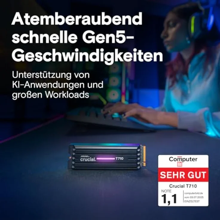 Crucial T710 SSD 4TB M.2 NVMe PCIe 5.0 Gen5 mit Kühlkörper, bis zu 14.500 MB/s Lesen und 13.800 MB/s Schreiben, für Desktop PC & PS5, TLC NAND – Bild 3