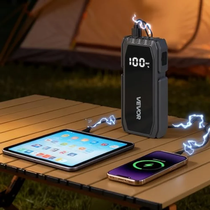 VEVOR Starthilfe Powerbank CP-F78, 1500A Spitzenstrom, LED-Taschenlampe, 10.000 mAh, für 6L Benzin/4L Diesel, tragbarer Booster mit Schnellladung & 12 Sicherheitsschutzfunktionen – Bild 8