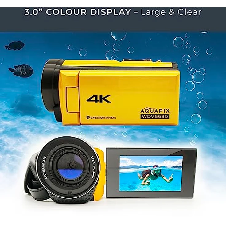 Easypix Aquapix WDV5630, wasserfester 4K Camcorder mit 13 MP Sensor, 56 MP Fotos und 18-fachem Zoom, gelb – Bild 3