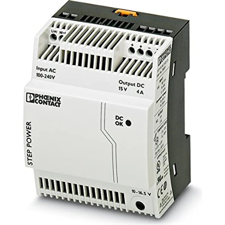 PHOENIX CONTACT STEP-PS/1AC/15DC/4 Primär Getaktete STEP POWER Stromversorgung zur Tragschienenmontage, 1-phasig Eingang, 15 V DC / 4 A Ausgang