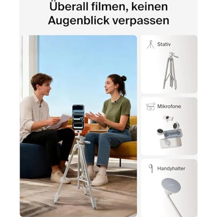 Belkin Stage Creator Kit, Vlogging-Kit mit Stativ, magnetischer Handyhalterung, 2 kabellosen Mikrofonen für iPhone und Android, ideal für TikTok, YouTube und Instagram – Bild 2