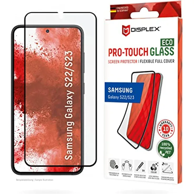 Displex Pro Touch Glass Eco für Samsung S22/S23,hartes Panzerglas (9H), ökologischer Montagerahmen, Kratzer-resistentes Tempered Glass, High-Tech Anti-Fingerprint-Beschichtung,Case Friendly