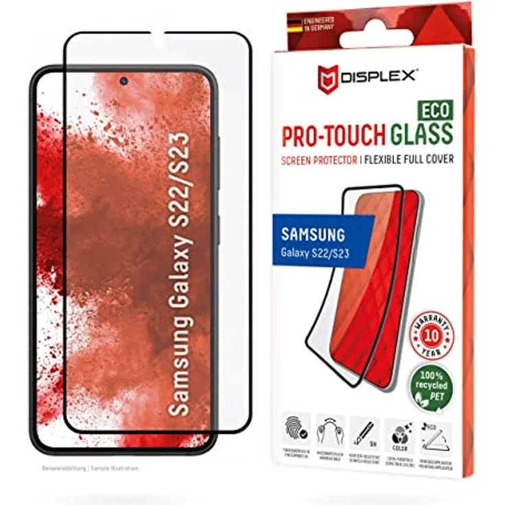 Displex Pro Touch Glass Eco für Samsung S22/S23,hartes Panzerglas (9H), ökologischer Montagerahmen, Kratzer-resistentes Tempered Glass, High-Tech Anti-Fingerprint-Beschichtung,Case Friendly – Bild 1