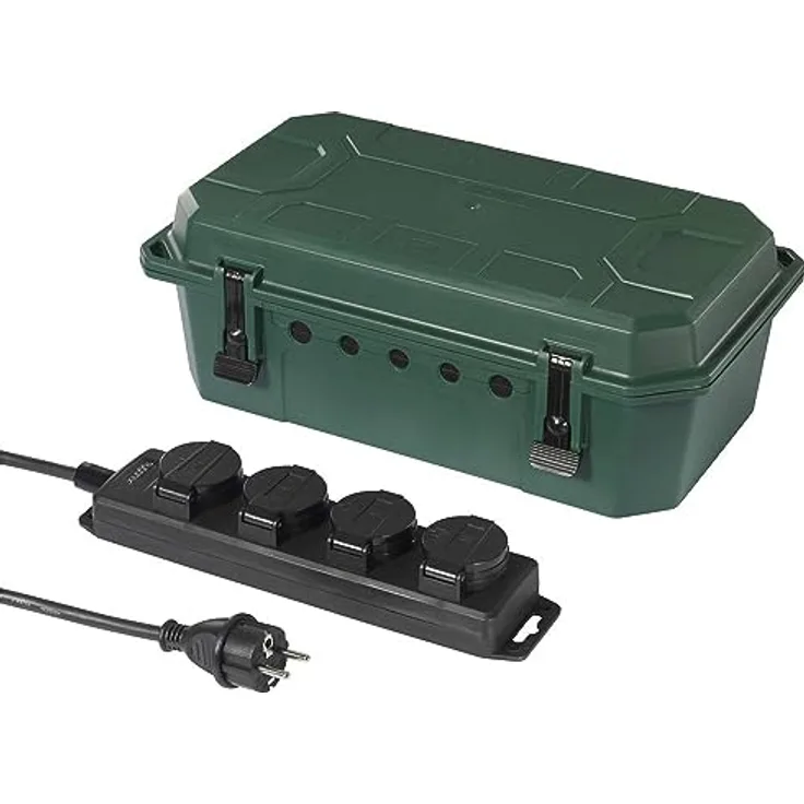 Sygonix Steckdosenleiste SY-5598168 Verteilerbox 4fach Standard-Grün (seidenmatt) Schwarz erhöhter Berührungsschutz 4x 5m
