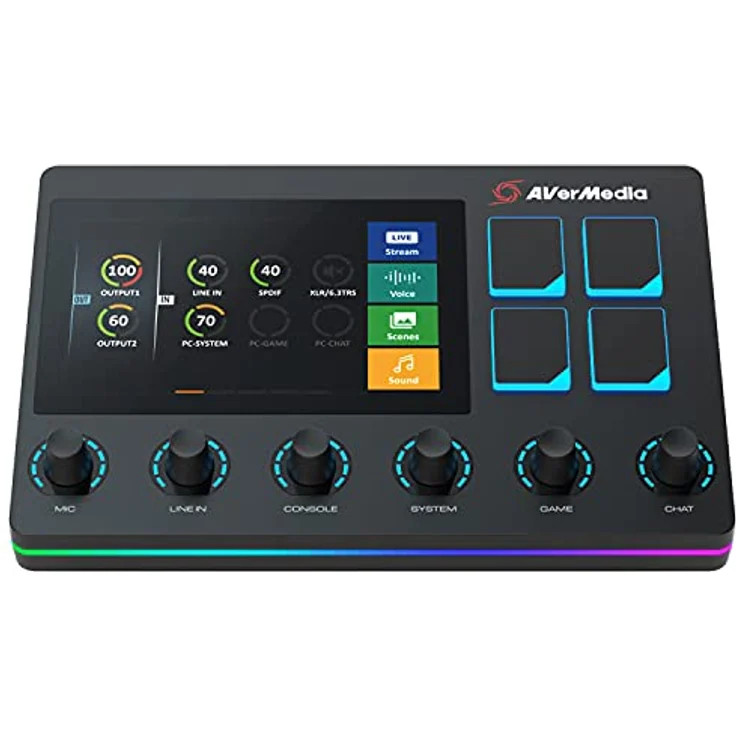 AVerMedia Live Streamer AX310 - 6-Spuren Audio Mixer mit IPS-Touchscreen zur Interaktion sowie Aktionen für OBS, Streamlabs Spotify, VTube – Bild 2