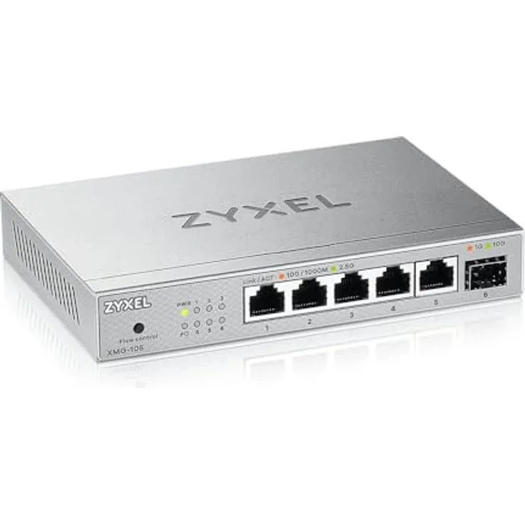 ZYXEL 5-Port PoE 2.5G Multi-Gig Unmanaged Switch | 1 x 10G SFP+ | Tisch- oder Wandmontage [XMG-105HP] 1G/2.5G Ethernet, 10G SFP+, PoE+, lüfterloses Design