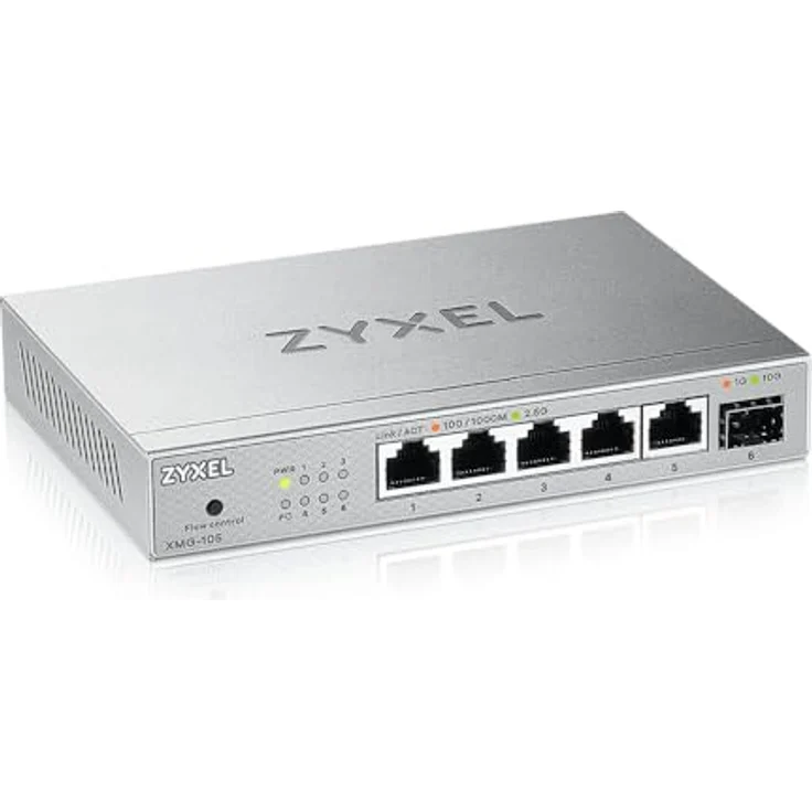 ZYXEL 5-Port PoE 2.5G Multi-Gig Unmanaged Switch | 1 x 10G SFP+ | Tisch- oder Wandmontage [XMG-105HP] 1G/2.5G Ethernet, 10G SFP+, PoE+, lüfterloses Design – Bild 1