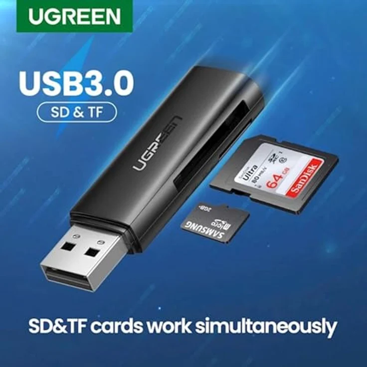 UGREEN CM264 USB 3.0 SD/TF-Kartenleser USB-A Lesegerät bis 512 GB kompatibel USB-Stick, Schwarz – Bild 5