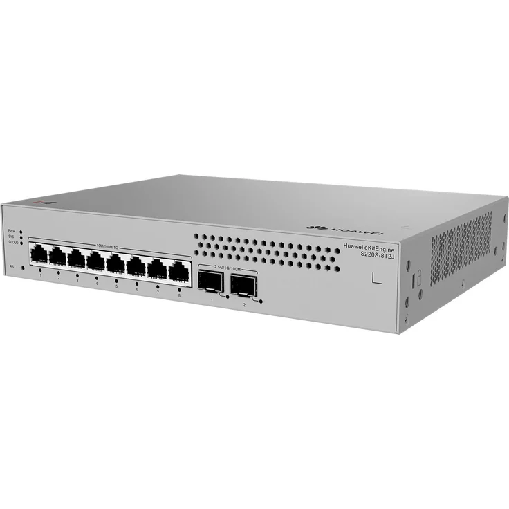 Huawei Data Communication S220S-8T2J, Netzwerk Switch mit 8x10/100/1000BASE-T Ports und 2x2.5GE SFP Ports, Grau, Cloud-Managed, 26 Gbit/s Switching-Kapazität, QoS-Unterstützung, bis zu 4096 VLANs