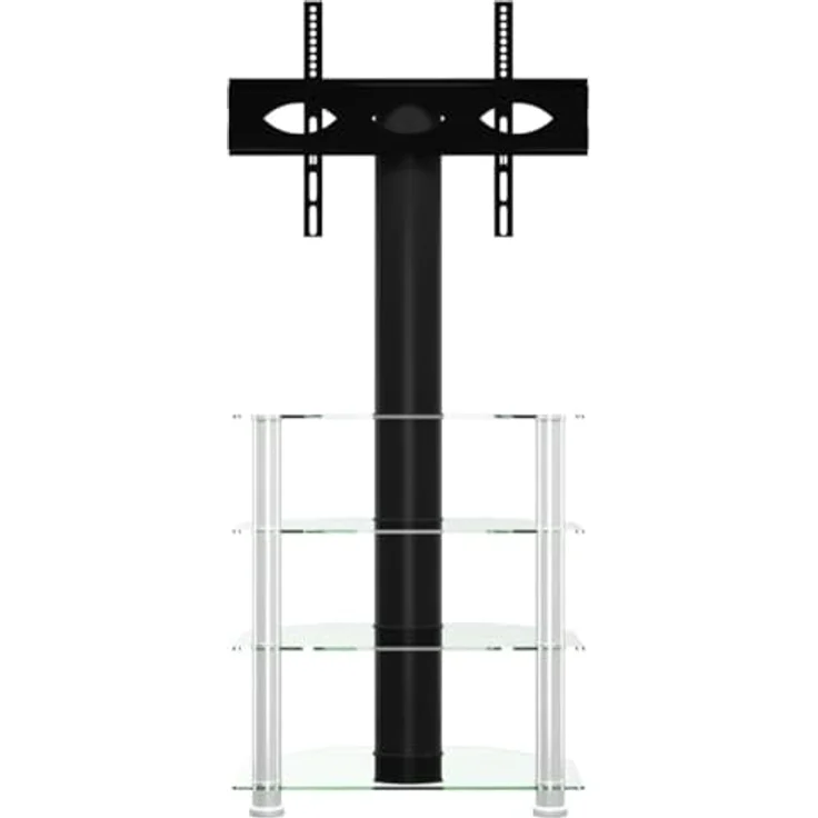 vidaXL TV Eckregal, TV Schrank mit 4 Ablagen, ±25° Schwenkbar TV Ständer Regal für 32-70 Zoll, TV Konsole Fernsehtisch Eckschrank, Schwarz Silbern – Bild 5