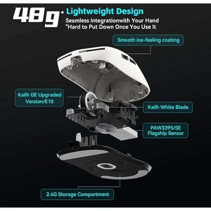 Aitor VXE R1 SE+ Kabellose Gaming-Maus, 26.000 DPI, ergonomisches Design, Schwarz – Bild 2