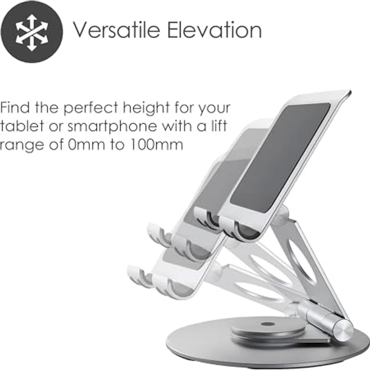Desire2 Dual Pivot 360, Verstellbarer Aluminium Ständer für Tablet und Smartphone, Faltbar, 0-100 mm Höhenverstellung, 90-180 Grad Neigewinkel, Stabiles Design mit Silikonpads – Bild 3