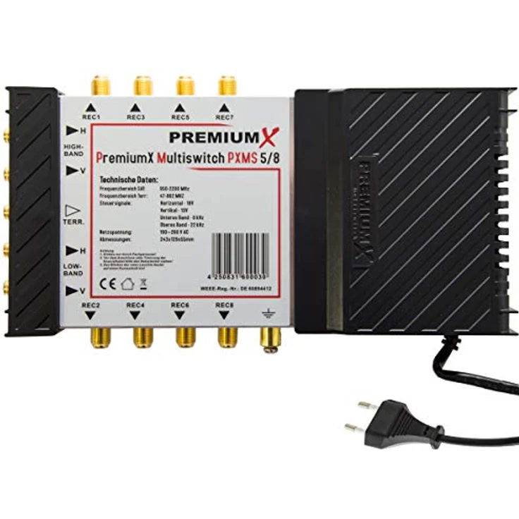 PremiumX PXS80, 80 cm Satellitenantenne mit 5/8 Multischalter und 24 F-Steckern, Anthrazit, HDTV und 3D TV tauglich – Bild 6