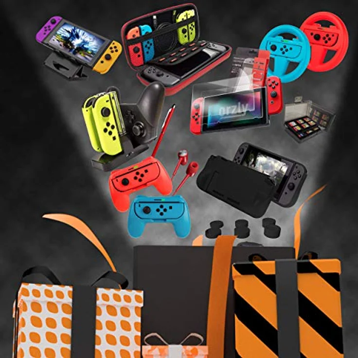 ORZLY Zubehörpaket-Switch Orzly Geek Pack für Nintendo Switch: Tragetasche & Displayschutzfolie, Joycon Grips & Lenkrad, JoyCon/Pro-Controller-Ladestation, Comfort Grip Tasche & More - ColourPop – Bild 10