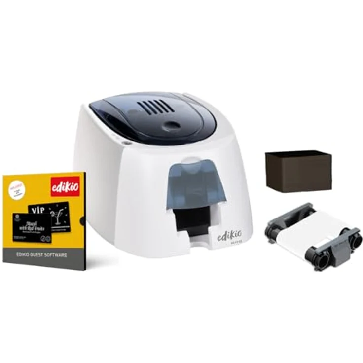 Evolis Edikio ACCESS Guest Solution, einseitiger USB Kartendrucker mit 12 Punkte/mm (300 dpi) und Thermotransfer-Technologie, inkl. Design-Software und 100 Karten – Bild 1