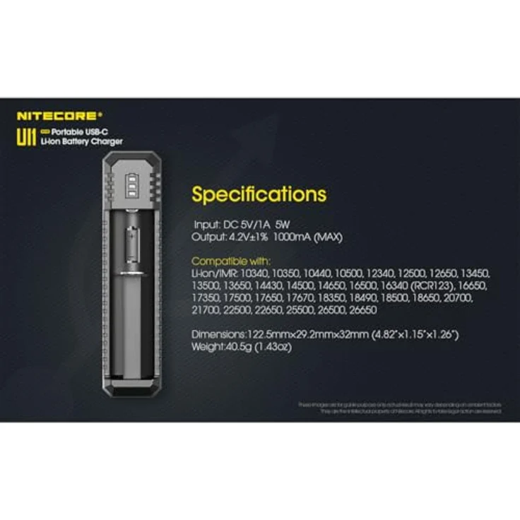 Nitecore 1fach USB-Ladegerät UI1 mit Ladestrom max. 800mAh, 3 LED, lädt 21700 mi – Bild 9