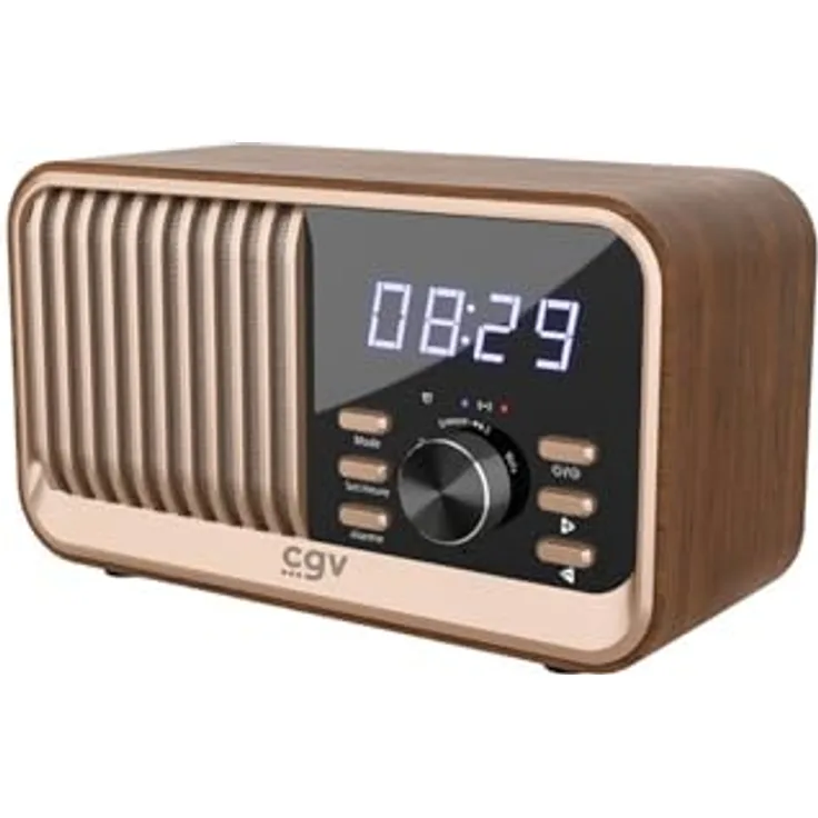 CGV BeBop FM, Tragbares Analogradio mit Bluetooth, Holzoptik, FM 87-108 MHz, MP3/WAV/WMA, 8 W, USB 2.0, Lithium-Ionen-Akku