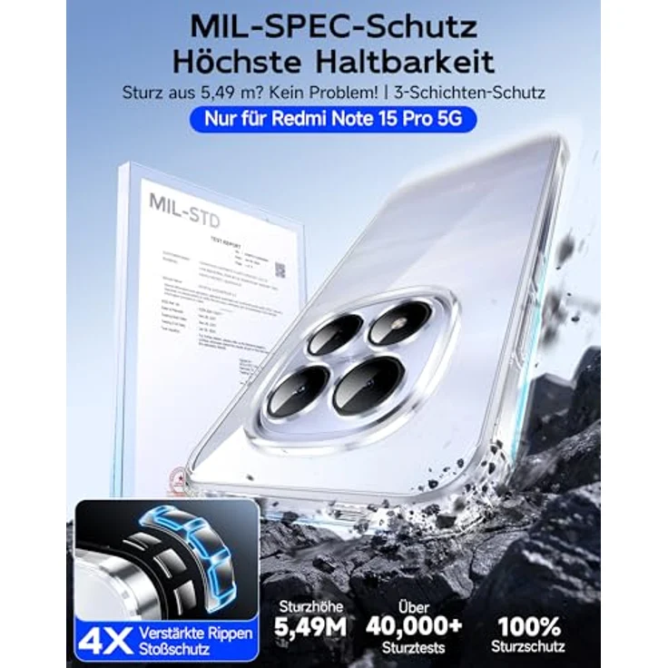 LeYi Hülle für Xiaomi Redmi Note 15 Pro 5G, Transparent TPU Schutzhülle mit 2 Schutzfolien, Stoßfest und Kameraschutz, Crystal Clear Case – Bild 3