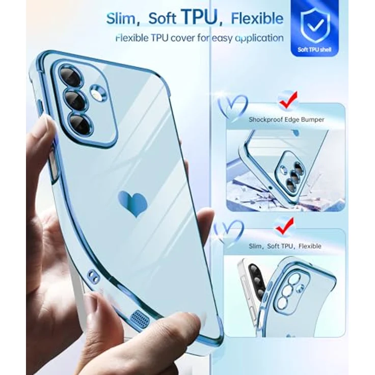 LeYi Handyhülle für Samsung Galaxy A26 5G, Cute Herz Muster, TPU Silikon, Stoßfest mit Schutzfolie, Kameraschutz, Kratzfest, Blau – Bild 4