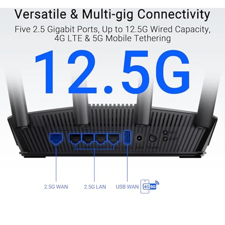 ASUS RT-BE82U, Dual-Band Router mit WiFi 7, bis zu 6452 Mbit/s, 5x 2.5 Gbit/s Anschlüssen, AiMesh-Technologie, Schwarz – Bild 5