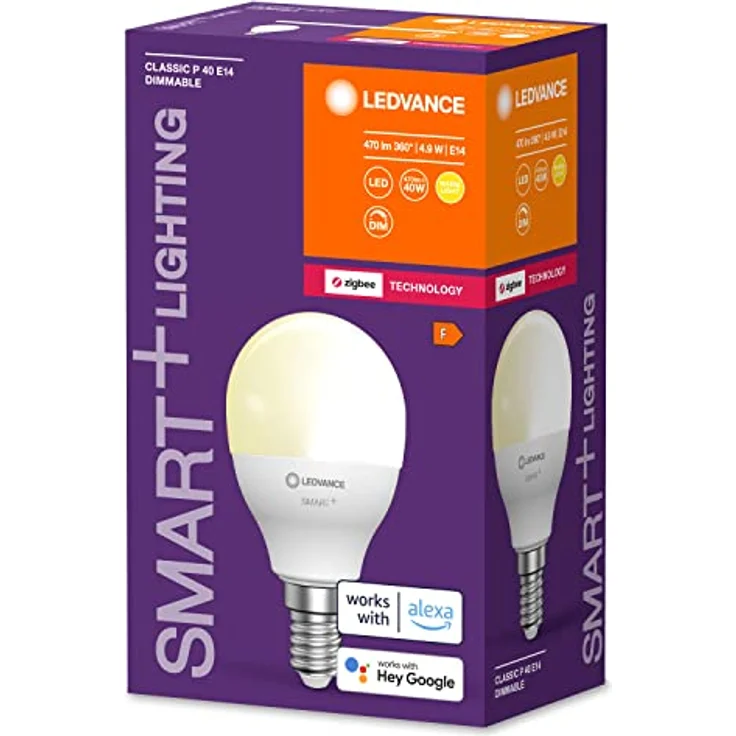 LEDVANCE ZIgbee e14 LED Lampe, smart home P40 Leuchtmittel mit 4,9 W (470Lumen) ersetzt 40W Glühbirne, dimmbar, Warm weiß (2700K), kompatibel mit Philips Hue, Alexa, google oder App, Lampe im 1er-Pack – Bild 2