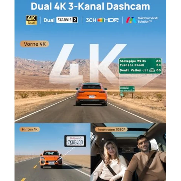 70mai Dashcam 4K T800, Dreikanal-Dual-4K Dashcam mit 512GB SD Karte, HDR, 4G LTE, KI-Bewegungserkennung, IR Nachtsicht, 24/7 Parküberwachung, GPS, WiFi – Bild 2