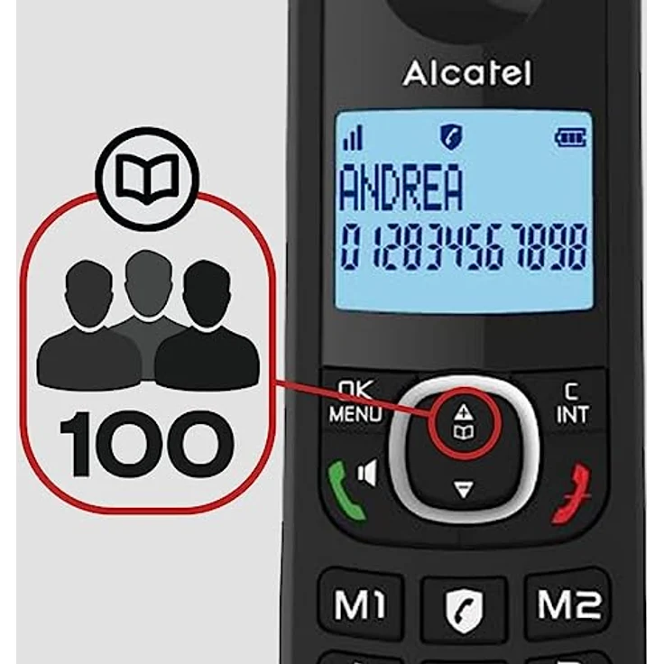 Alcatel F530 – Schnurloses Telefon mit erweiterter Anrufblockierung, Freisprecheinrichtung, großes beleuchtetes Display, VIP-Klingeltöne,10 Anrufmelodien, Schwarz – Bild 2