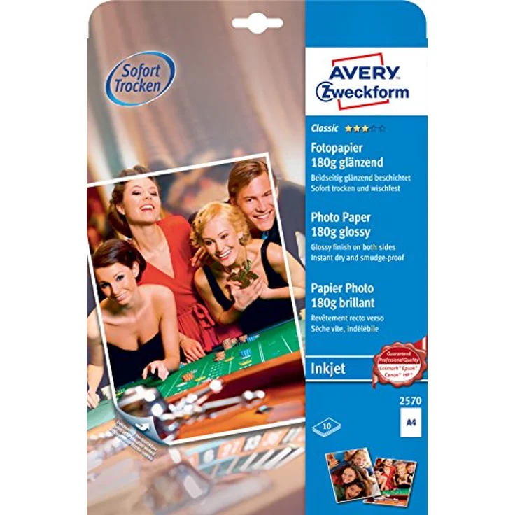 AVERY Zweckform 2570 Classic Inkjet Fotopapier (A4, beidseitig beschichtet, glänzend, 180 g-m², 10 Blatt) – Bild 2