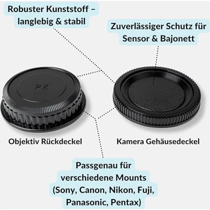 LENS-AID Lens-Aid Set Gehäusedeckel + Objektivdeckel (hinten) für Pentax K Mount, passgenau und optimaler Schutz für Kamera und Objektiv – Bild 3