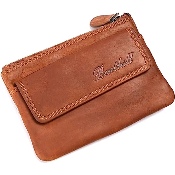 Benthill Schlüsseletui Echt Leder | Schlüsseltasche Klein mit 3 Fächern | Schlüsselmäppchen für Damen & Herren inkl. Geschenkbox, Farbe:Braun – Bild 2