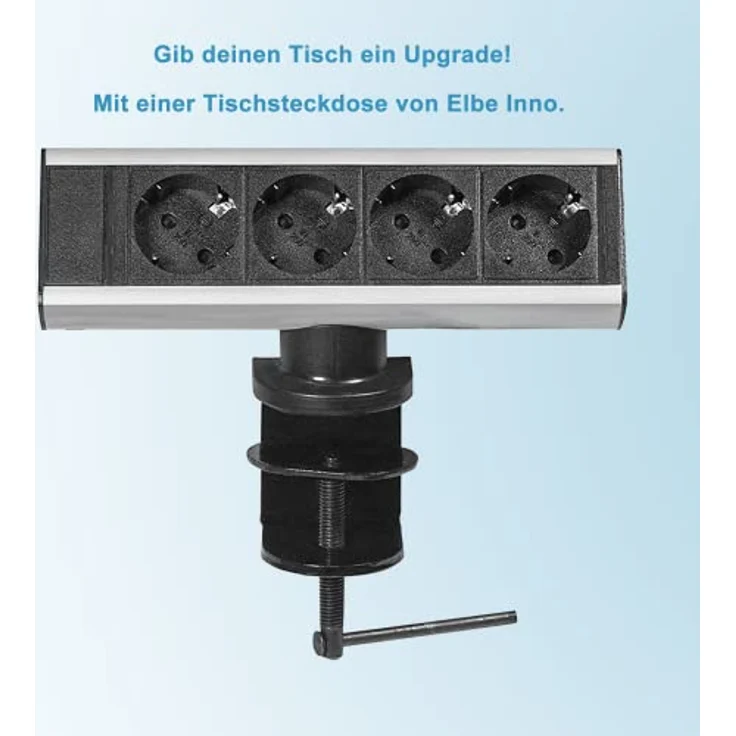 Elbe Inno® Tischsteckdose, 4-fach Steckdosenleiste für Arbeitsplatte, Aluminium in schwarz-grau, mit Überspannungs- und Kindersicherheitsschutz – Bild 4
