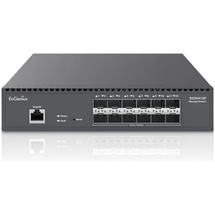 EnGenius ECS5512F, Managed Layer2+ Switch mit 12 Ports, 12x SFP+, 9,5" Half-Rack Aggregation, Schwarz