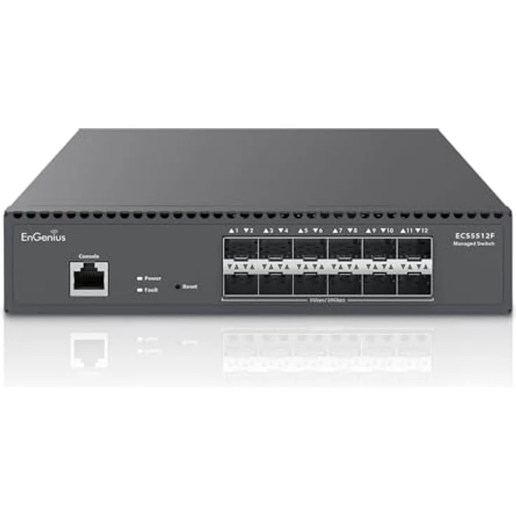 EnGenius ECS5512F, Managed Layer2+ Switch mit 12 Ports, 12x SFP+, 9,5" Half-Rack Aggregation, Schwarz – Bild 1