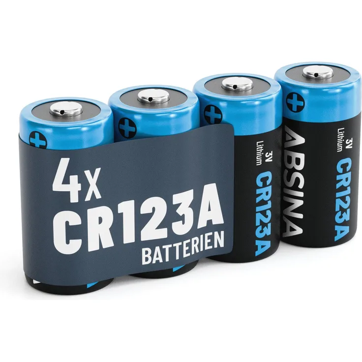 ABSINA ABSINA Batterie CR123A Lithium 3V 4er Pack Batterie, hohe Kapazität und Temperaturfestigkeit, (1 St)