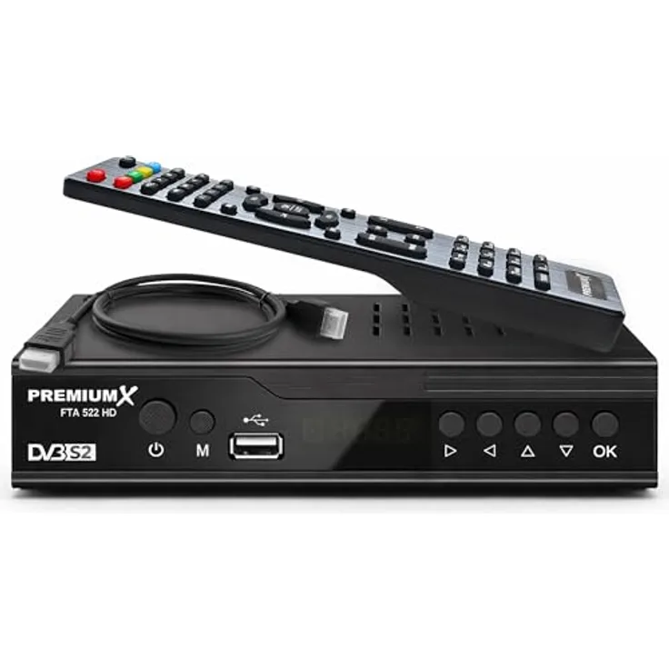 PremiumX FTA 522 HD, DVB-S2 Digital Satellitenreceiver, Unicable tauglich, HDMI & SCART, 2x USB Media Player, 12V FullHD, 4000 Sender Speicher, vorinstallierte deutsche Sender