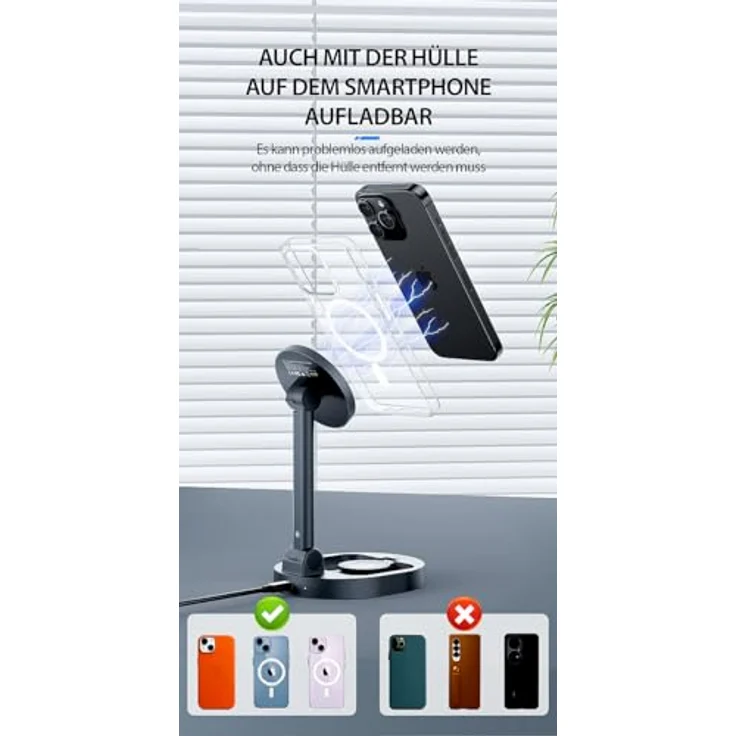Callstel Faltbare 3in1-MagSafe-Ladestation, Wireless Charger für iPhone, Apple Watch und AirPods, 15W schnellladefähig, USB-C-Eingang, vertikaler Stand, kompakt und einstellbarer Winkel, schwarz – Bild 5