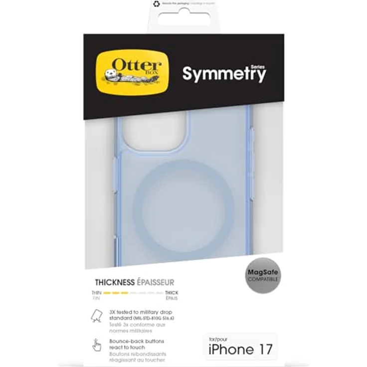 OtterBox Symmetry Series Clear MagSafe Hülle für iPhone 17, stoßfest und sturzsicher, 3X Militärstandard getestet, Transparent/Blau – Bild 5