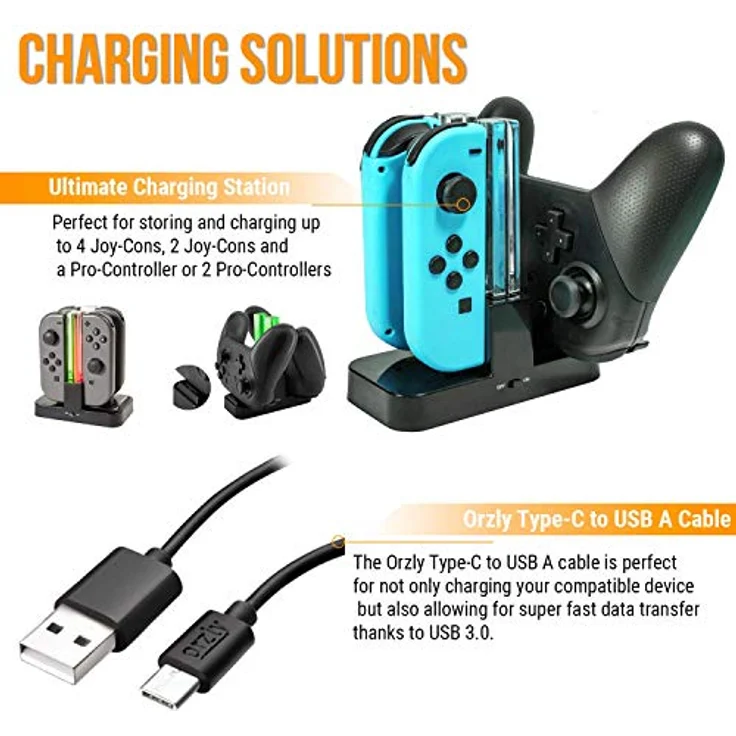 Orzly Zubehörpaket-Switch - Geek Pack für Nintendo Switch: Tragetasche & Displayschutzfolie, Joycon Grips & Lenkrad, JoyCon/Pro-Controller-Ladestation, Comfort Grip Tasche & More - JetBlack - Preisvergleich – Bild 5