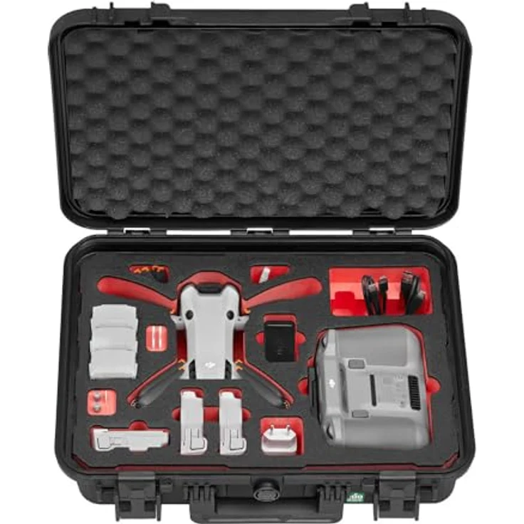 TomCase Drohnenkoffer „Ready to Fly” für DJI Mini 4 Pro Fly More Combo, Standard oder DJI RC 2 Controller, wasserdichter ECO Schutzkoffer - Made in Germany, schwarz – Bild 5