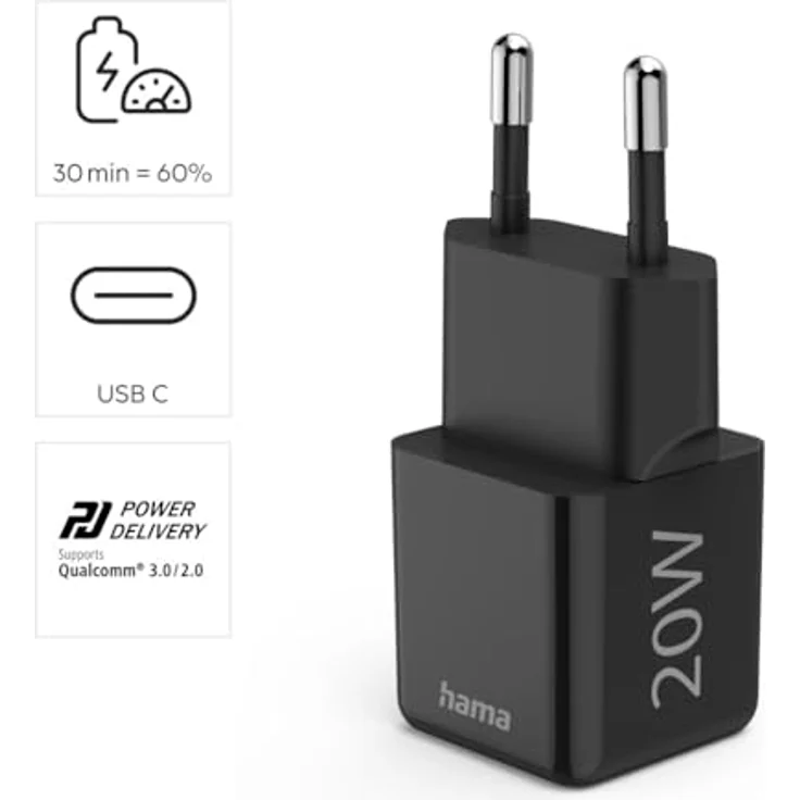 Hama Schnellladegerät USB-C Power Delivery Qualcomm Quick Charge 20W Super-Mini-Format ideal für iPhone schwarz – Bild 5