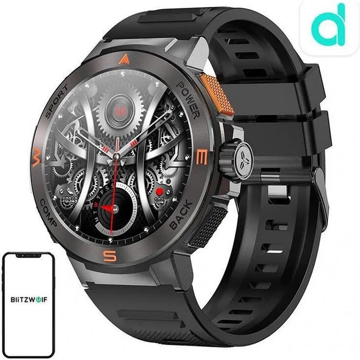 BlitzWolf BW-AT5, Smartwatch mit AMOLED-Display, Blutdruckmessung und IP67 wasserdicht, schwarz